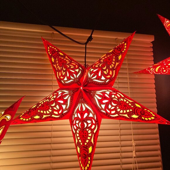 3 Star Paper Lanterns + Triple Socket Cord! Whimsigoth Cottagecore Cozy Hygge - Picture 4 of 5